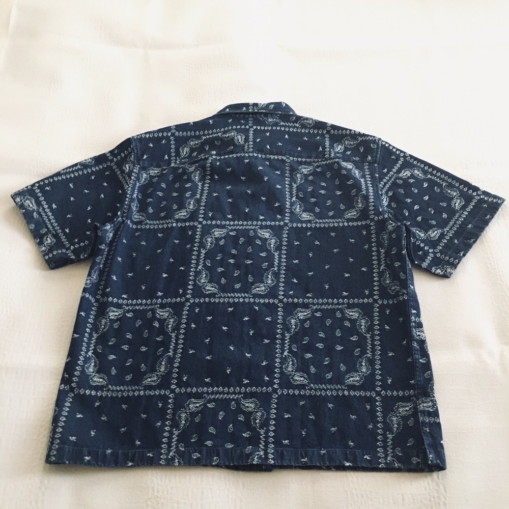 American Eagle Button Up Shirt Men's Size L Tall Blue Relaxed Bandana Paisley - Picture 9 of 16